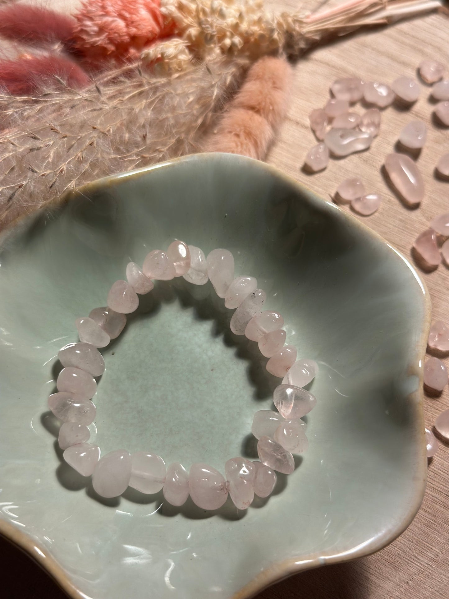 Rosenquarz Splitterarmband – Handgemachtes Edelsteinarmband