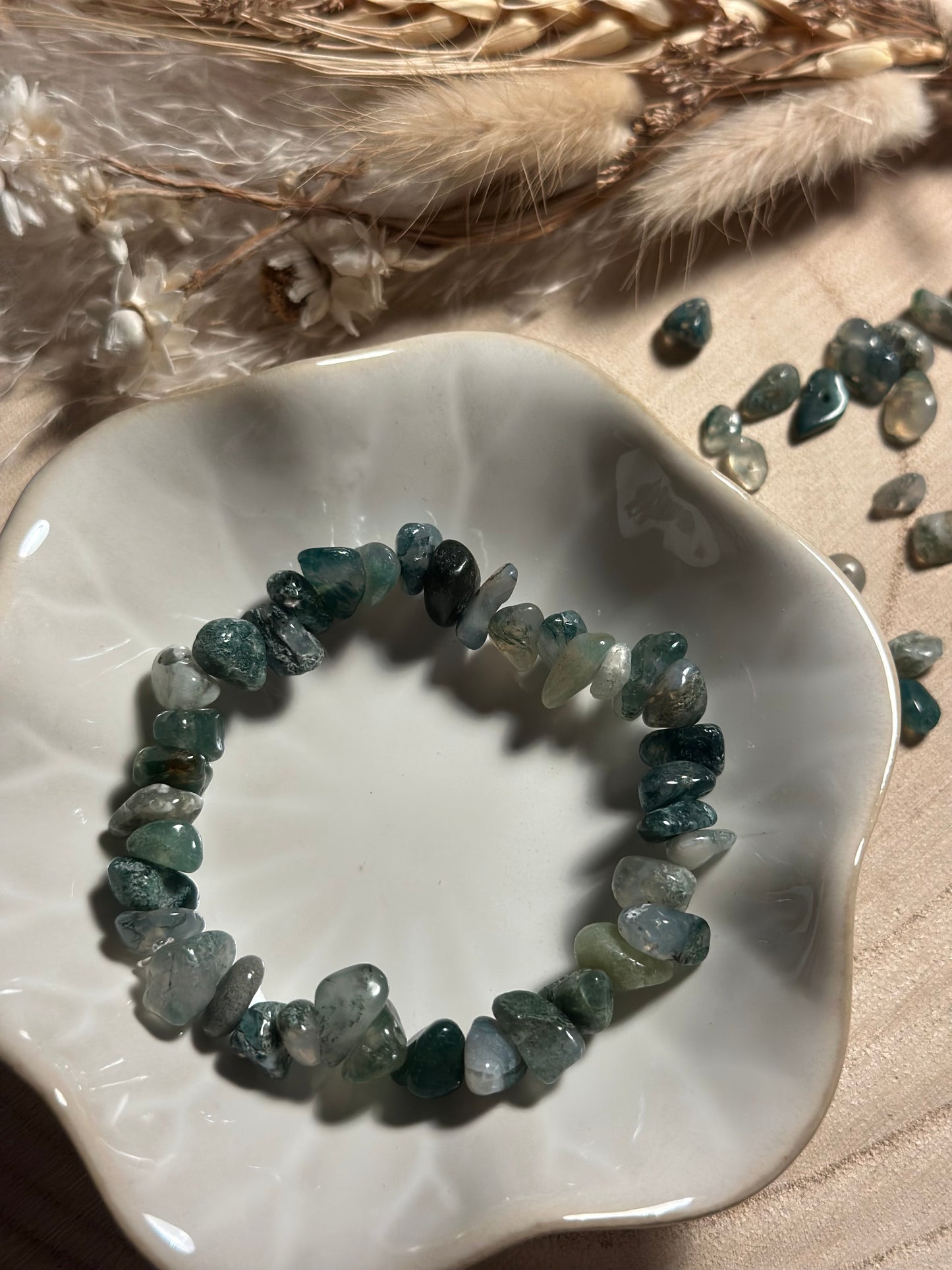 Moosachat Splitterarmband – Handgemachtes Edelsteinarmband – Ruhe & Erdung