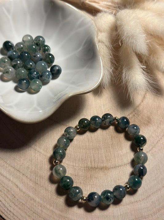 Moosachat – Handgemachtes Edelsteinarmband mit goldenen Akzenten – Ruhe & Erdung