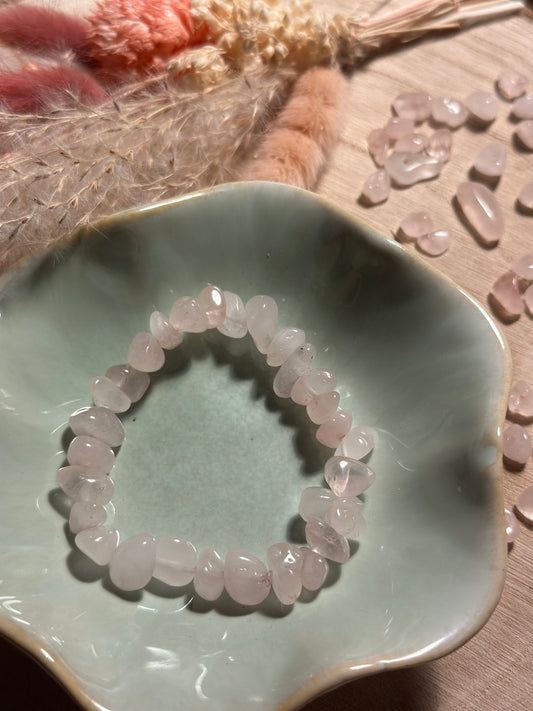 Rosenquarz Splitterarmband – Handgemachtes Edelsteinarmband