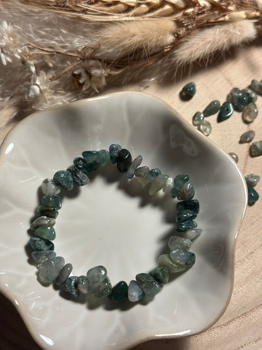 Moosachat Splitterarmband – Handgemachtes Edelsteinarmband – Ruhe & Erdung